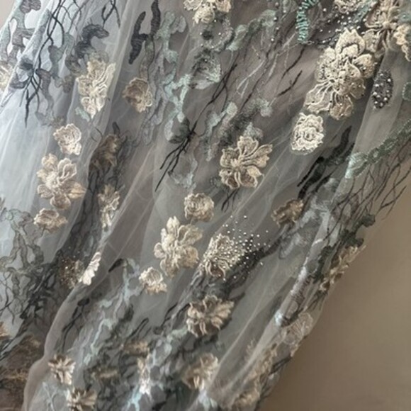 MAC DUGGAL Green Blue Floral Embroidered Short Cap Sleeve Evening Gown Coral 18 - Picture 9 of 15